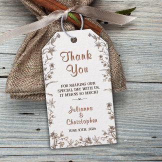 Étiquettes-cadeau Mariage Bohème Champêtre Fleurs Sauvages Cuivre