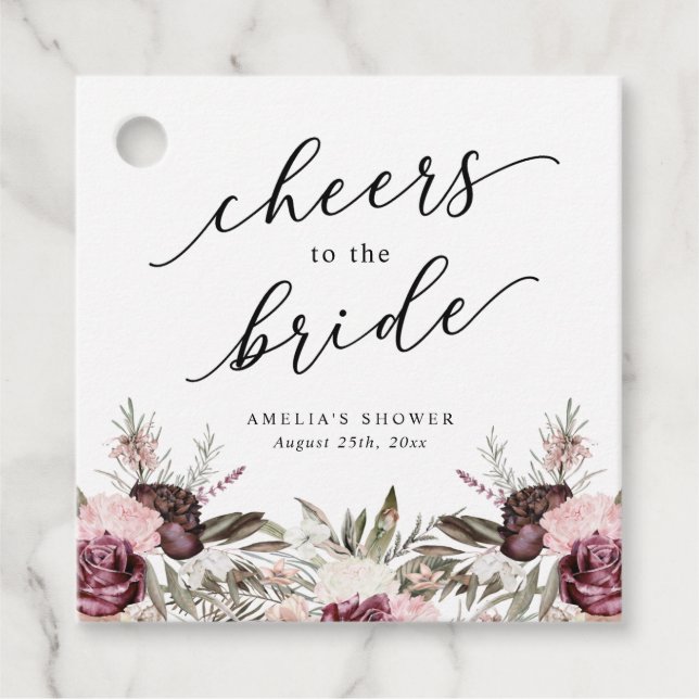 Étiquettes Cadeau Mariage Bohème Floral Bourguignon (Devant)