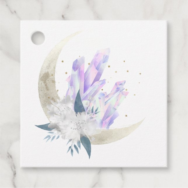 Étiquettes Cadeau Mariage Bohème Mystique Cristal Lune (Devant)
