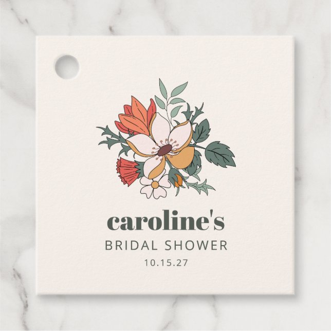 Étiquettes Cadeau Mariage Bohème Rétro Fleur Nouveau Personnalisé (Devant)