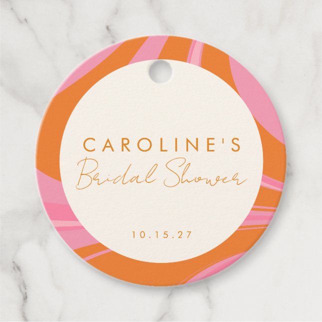 Étiquettes Cadeau Mariage Bohème Rose Orange Abstrait Shower Nuptial (Devant)