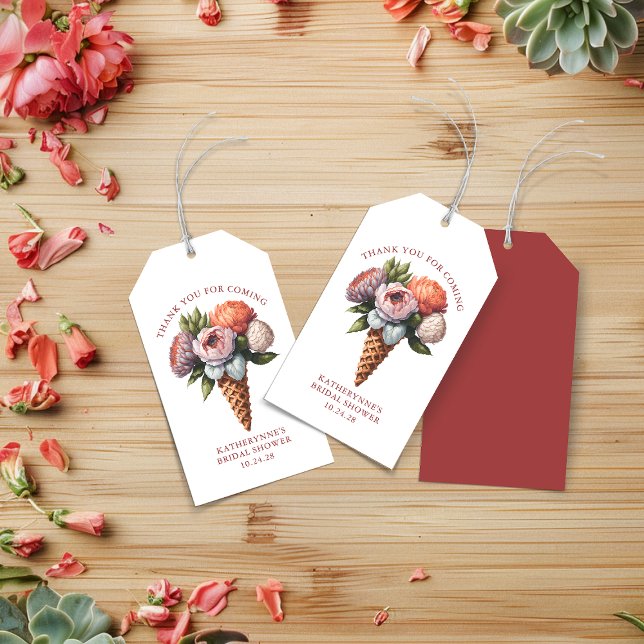Étiquettes-cadeau Mariage Bohème Rustique Glace Fleurie (Rustic Boho Ice Cream Floral Bridal Shower Gift Tags)