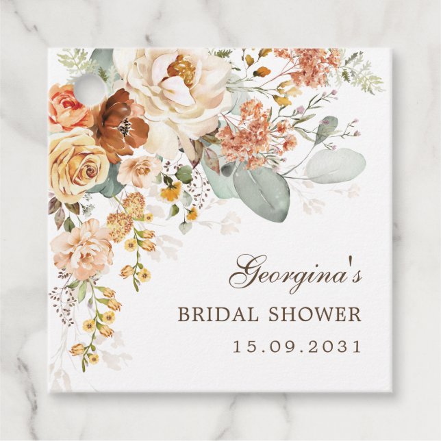 Étiquettes Cadeau Mariage Bohème Rustique Terre Cuite Floral Shower  (Devant)