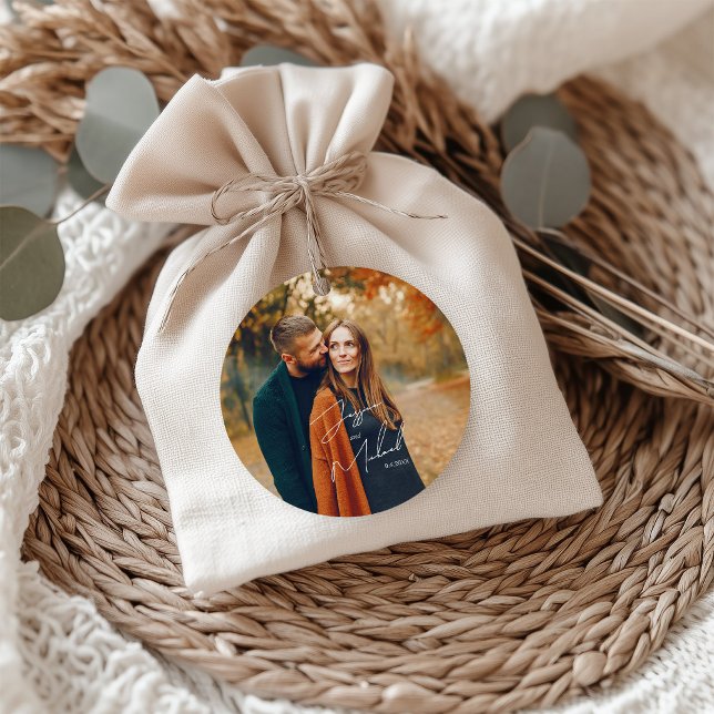 Étiquettes Cadeau Mariage Boho de script élégant photo (Créateur téléchargé)