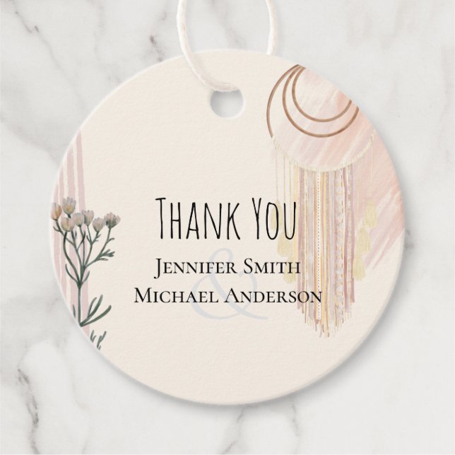 Étiquettes Cadeau MARIAGE BOHO Dusty Blue Peach Drecher Catcher (Devant)