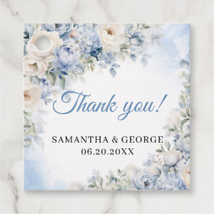 Étiquettes Cadeau Mariage Boho Elegant Dusty Blue et Fleurs d'ivoire