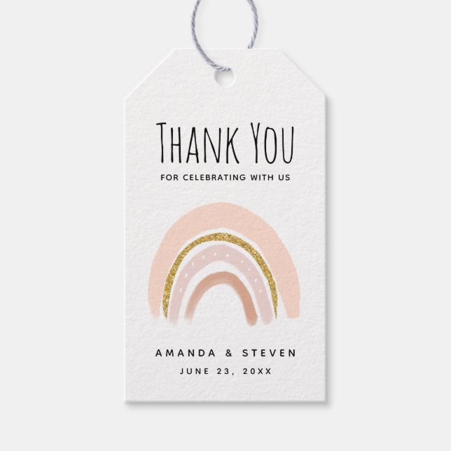 Étiquettes-cadeau Mariage Boho Elegant Pink & Gold Rainbow (Devant)