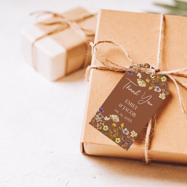 Étiquettes-cadeau Mariage Boho Fleur sauvage en terre cuite et crème (Créateur téléchargé)