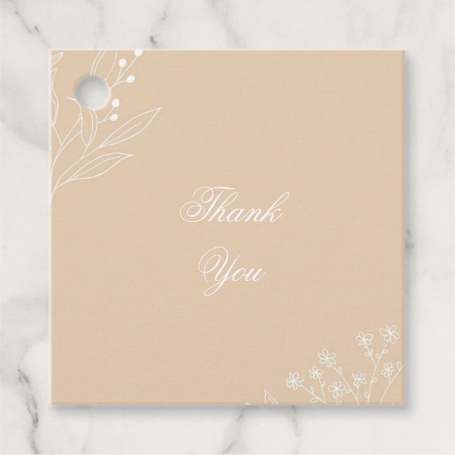 Étiquettes Cadeau Mariage Boho Floral Blanc Beige Corner (Devant)