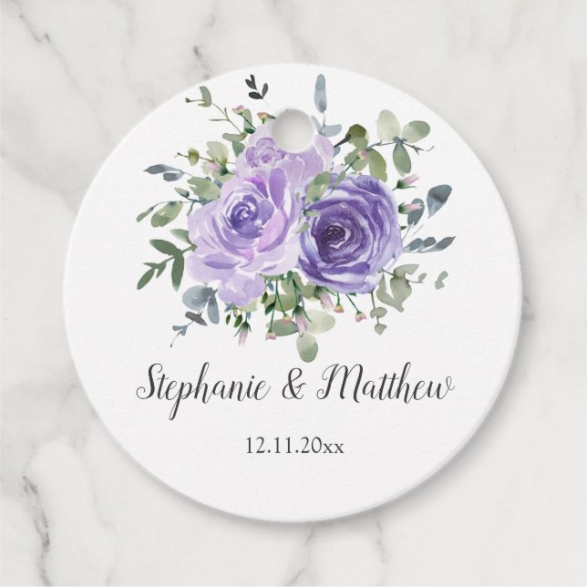 Étiquettes Cadeau Mariage botanique dusty violet Rose Eucalyptus (Devant)