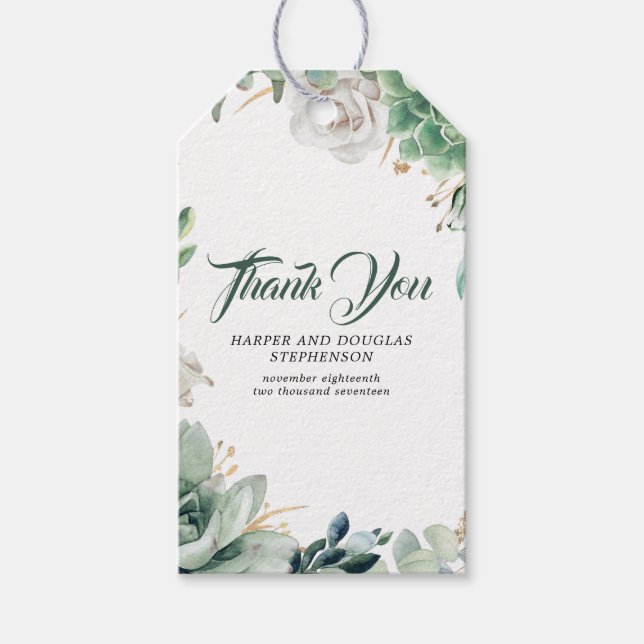 Étiquettes-cadeau Mariage botanique élégant pour la verdure et l'or (Devant)