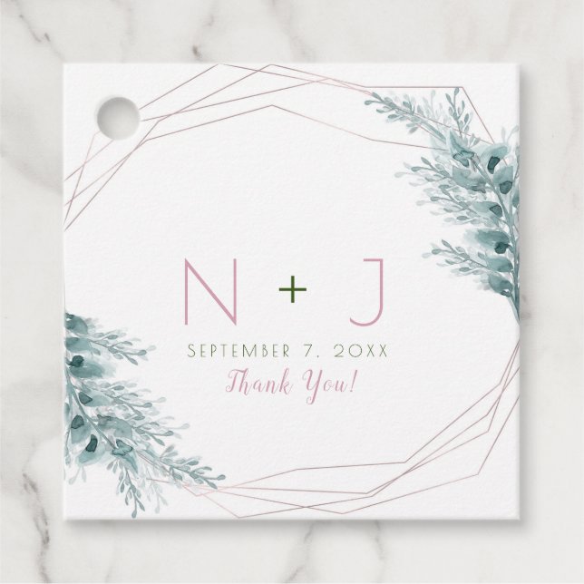 Étiquettes Cadeau Mariage botanique géométrique rose Gold Glam (Devant)