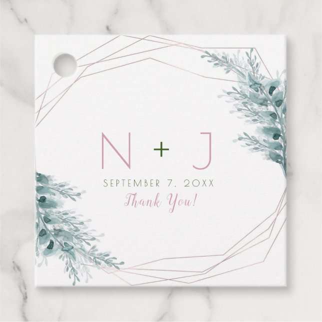 Étiquettes Cadeau Mariage botanique géométrique rose Gold Glam (Devant)