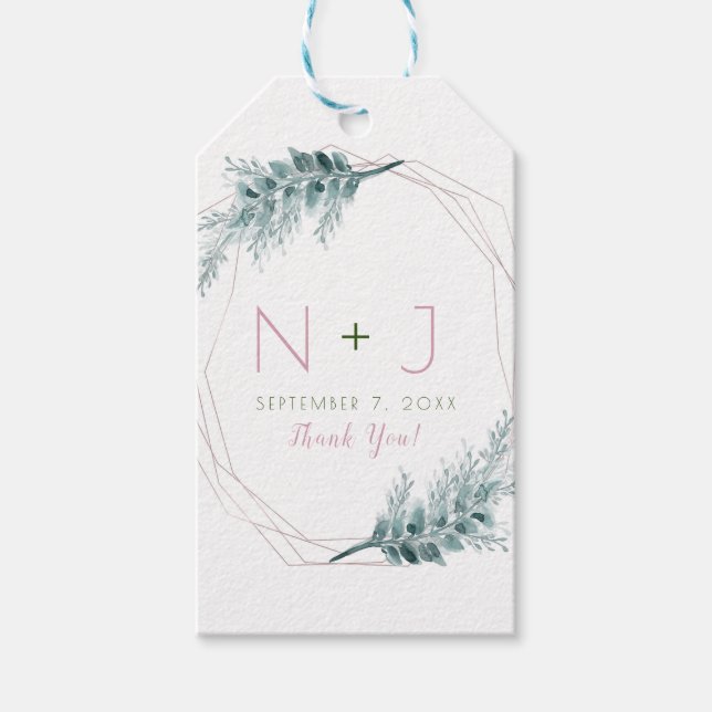 Étiquettes-cadeau Mariage botanique géométrique rose Gold Glam (Devant)