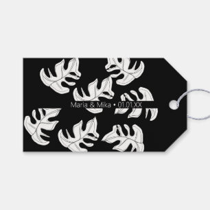 Étiquettes-cadeau Mariage botanique Monstera noir blanc