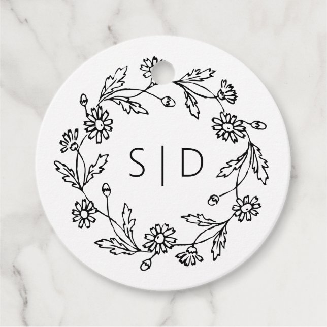 Étiquettes Cadeau Mariage botanique noir blanc (Devant)