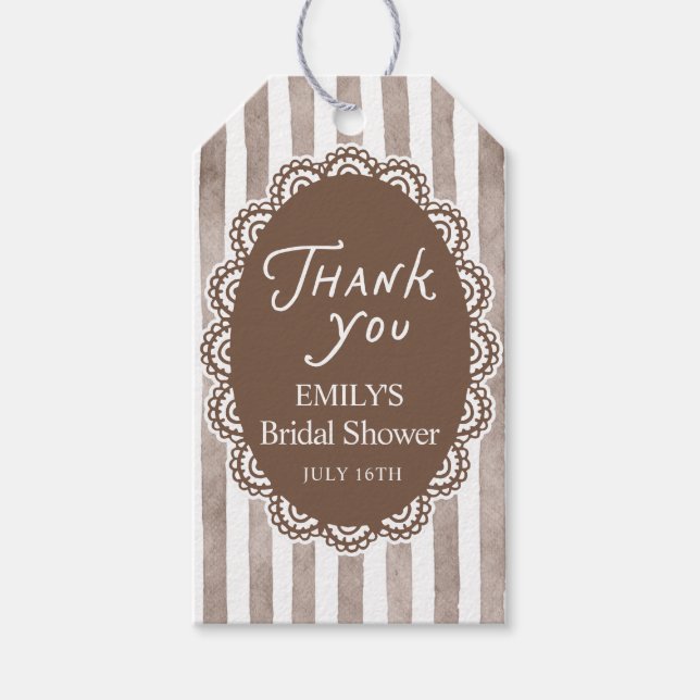 Étiquettes-cadeau Mariage Brown Lace Shower  (Devant)
