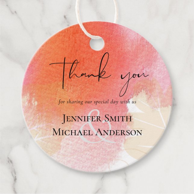 Étiquettes Cadeau Mariage budget LeahG Feuilles d'aquarelle rouge or (Devant)