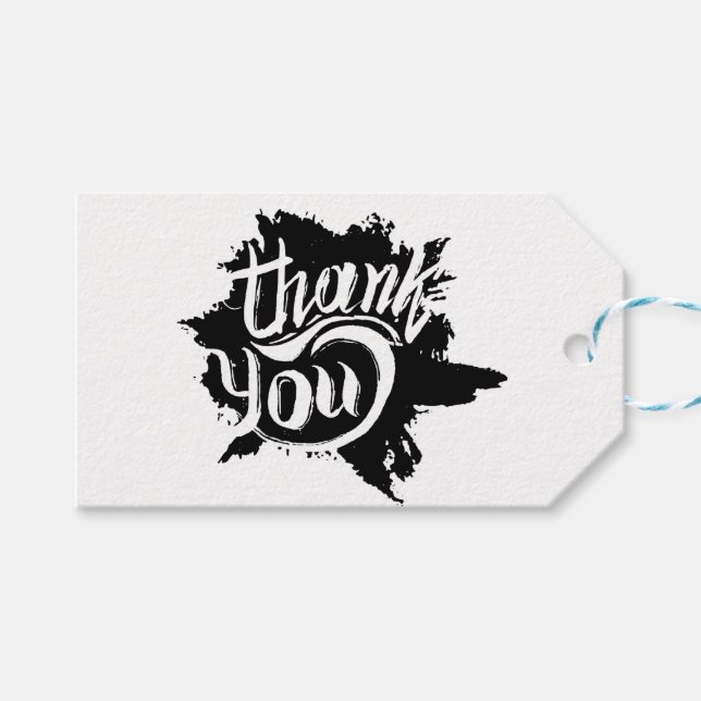 Étiquettes-cadeau Mariage cadeau Merci noir et blanc Paint Splat (Devant (Horizontal))