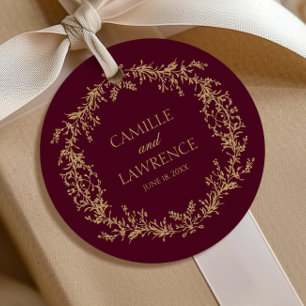 Étiquettes Cadeau Mariage cadre floral toile champagne Bourgogne