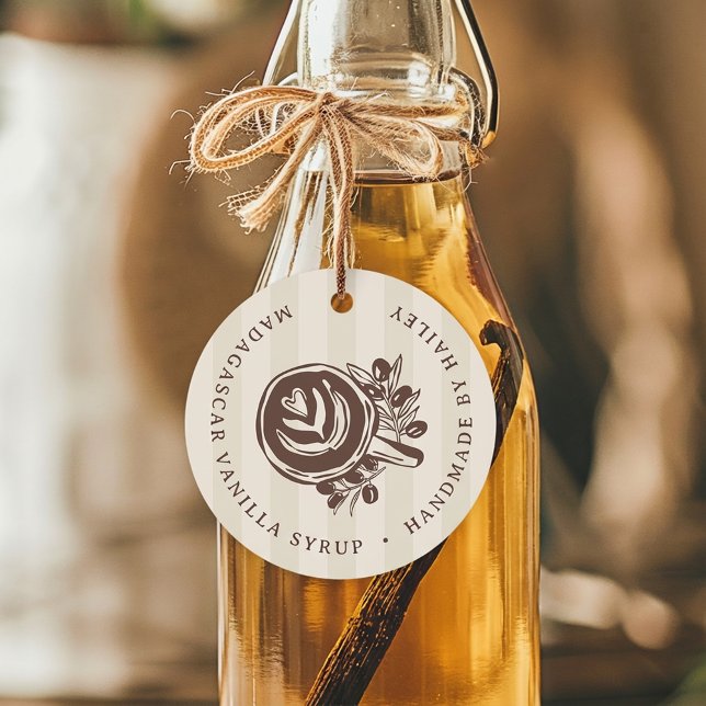 Étiquettes Cadeau Mariage Café Thème Café Moka Rayé (Créateur téléchargé)