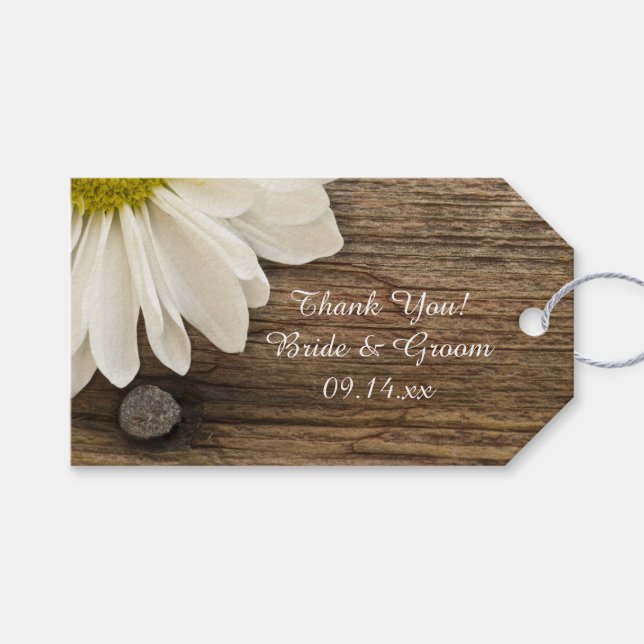Étiquettes-cadeau Mariage campagnard Daisy and Barn Wood Favoriser l (Devant (Horizontal))