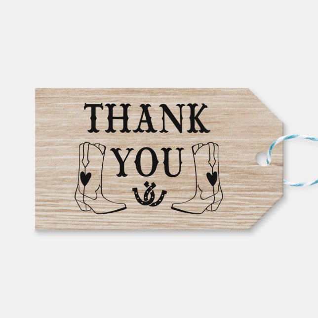 Étiquettes-cadeau Mariage campagnard d'amorçage en bois de Merci occ (Devant (Horizontal))