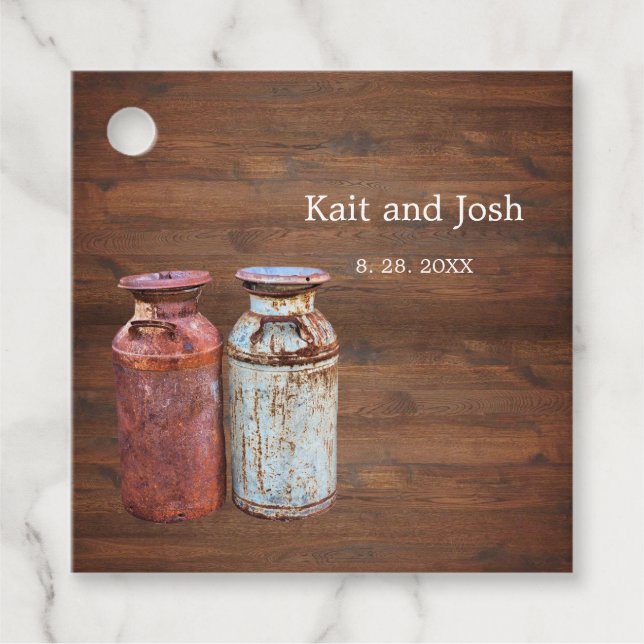 Étiquettes Cadeau Mariage campagnard de canettes de lait Rustique Vi (Devant)