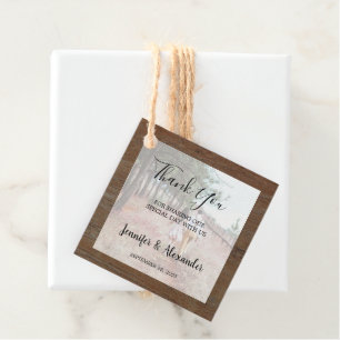 Étiquettes Cadeau Mariage campagnard photo en bois rustique Merci