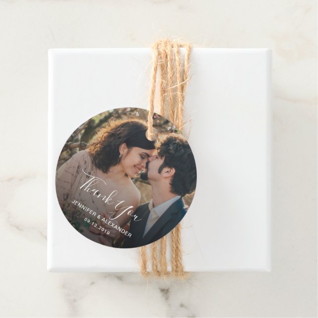 Étiquettes Cadeau Mariage campagnard photo rustique élégant Merci (En situation)