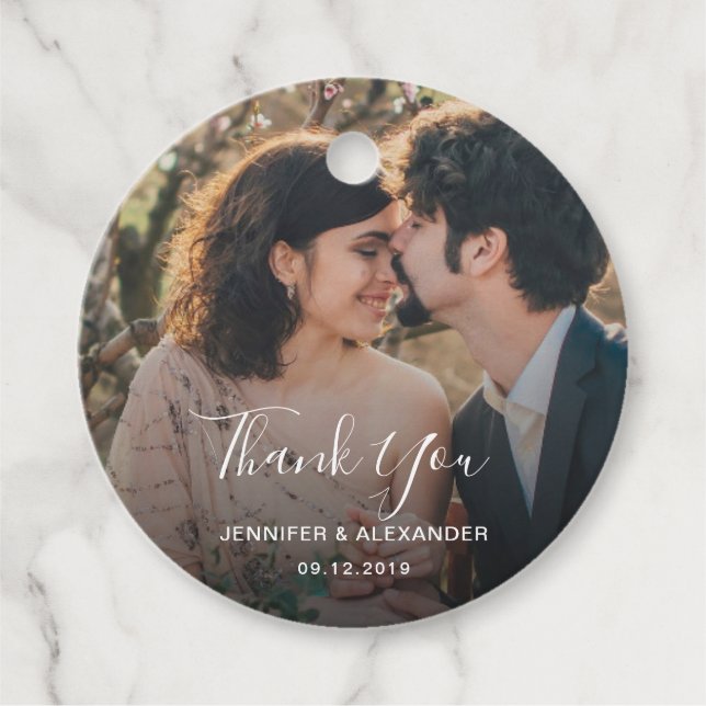 Étiquettes Cadeau Mariage campagnard photo rustique élégant Merci (Devant)