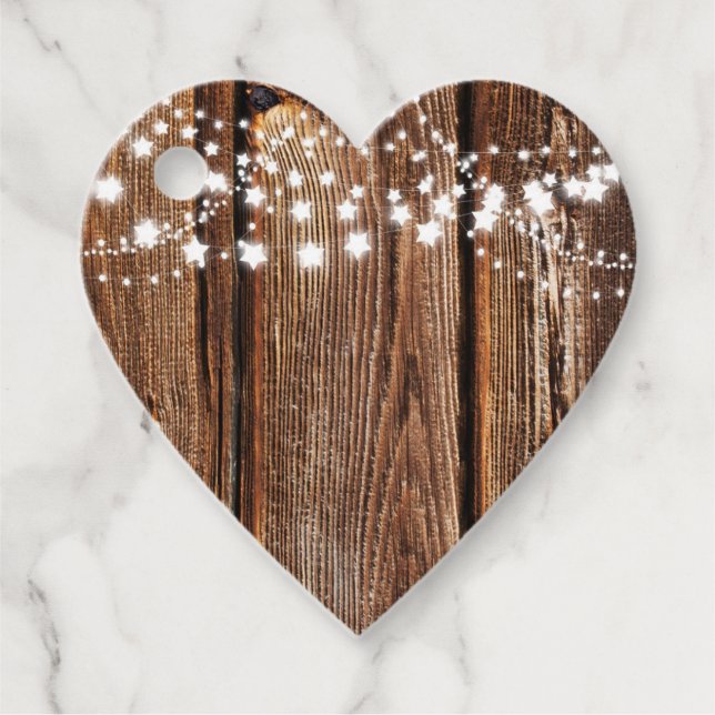 Étiquettes Cadeau Mariage campagnard Wood Grain & Star Lights (Devant)
