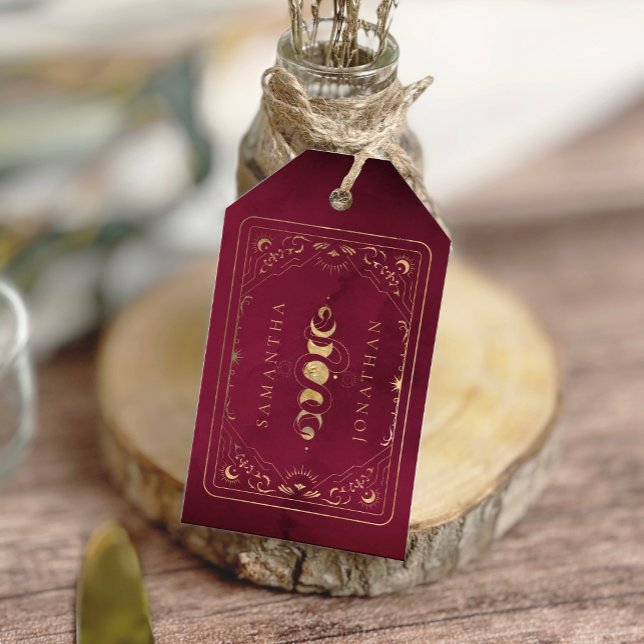 Étiquettes-cadeau Mariage céleste du Tarot d'or de Bourgogne et de F (Créateur téléchargé)