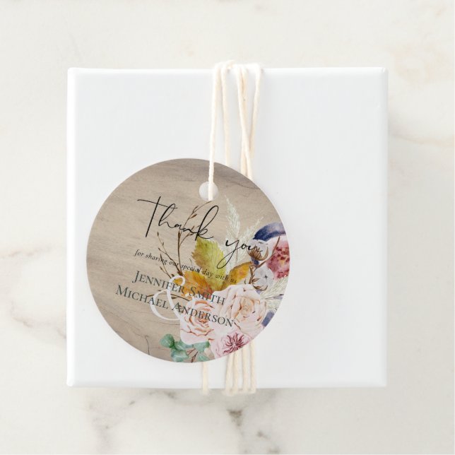 Étiquettes Cadeau Mariage champêtre automne citrouilles figues fleur (En situation)