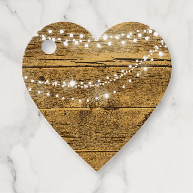 Étiquettes Cadeau Mariage Champêtre avec Bois Naturel et Lumières Fé (Devant)