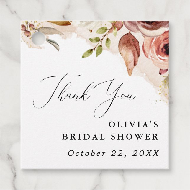 Étiquettes Cadeau Mariage Champêtre Bohème Fleurs Réception-Automne  (Devant)