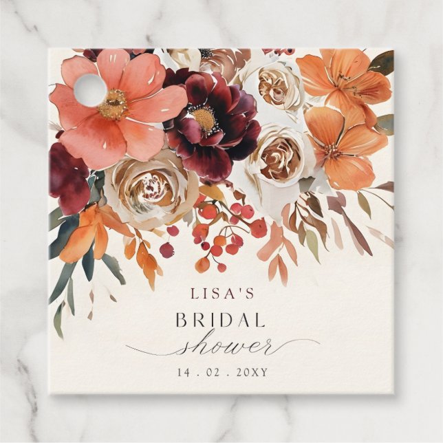 Étiquettes Cadeau Mariage Champêtre Bourguignon Floral Automnal  (Devant)