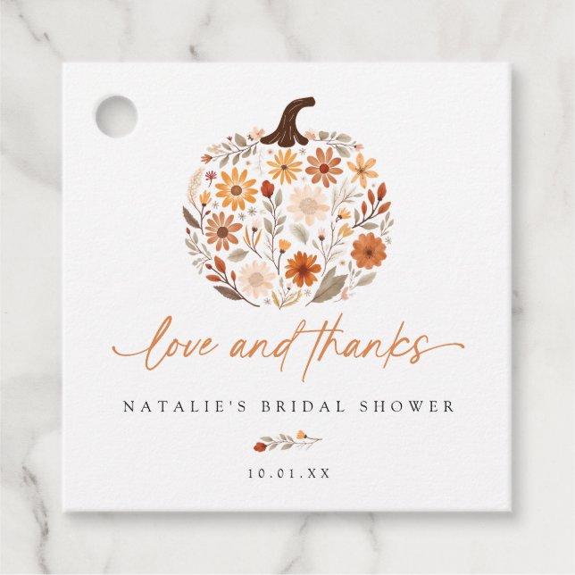 Étiquettes Cadeau Mariage champêtre de citrouille de fleurs sauvages (Devant)