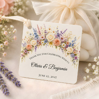 Étiquettes Cadeau Mariage Champêtre de Luxe avec Fleurs Sauvages 