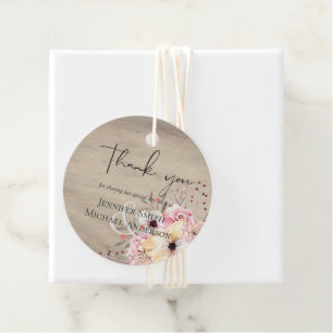 Étiquettes Cadeau Mariage Champêtre Rose Pâle Floral Sage