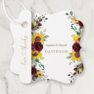 Étiquettes Cadeau Mariage Charmant Roses de Bourgogne Tournesols d'A