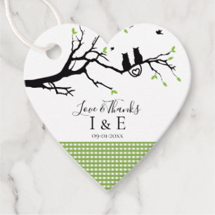 Étiquettes Cadeau Mariage Chat Gingham Vert Citron Romantique