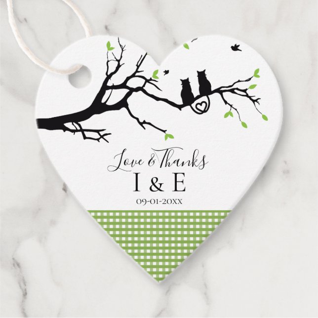 Étiquettes Cadeau Mariage Chat Gingham Vert Citron Romantique (Devant)