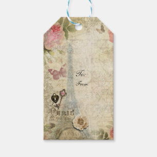 Étiquettes-cadeau Mariage Chic Vintage Paris Roses Roses Clé et Serr