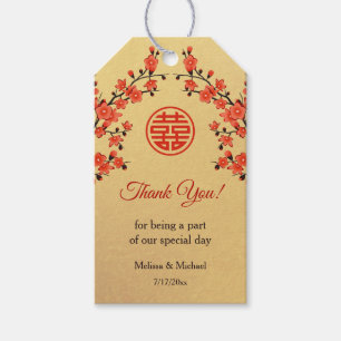 Étiquettes-cadeau Mariage chinois Cerisier Blossom Rouge or