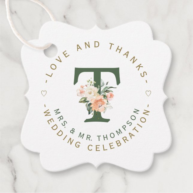 Étiquettes Cadeau Mariage circulaire de monogramme flou rose (Devant)