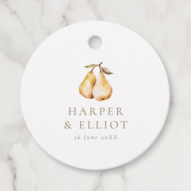 Étiquettes Cadeau Mariage circulaire de poires botaniques modernes (Devant)