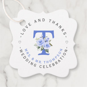 Étiquettes Cadeau Mariage circulaire Floral bleu