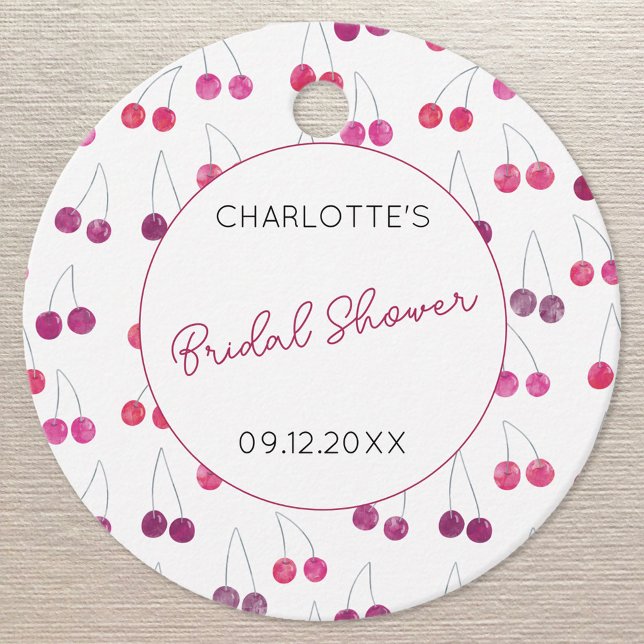 Étiquettes Cadeau Mariage civil à l'aquarelle cerise Personnalisé (Personalized custom text cherry watercolor bridal shower favor tags)