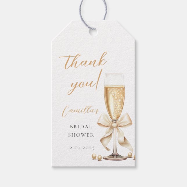 Étiquettes-cadeau Mariage civil Perles & Prosecco (Devant)